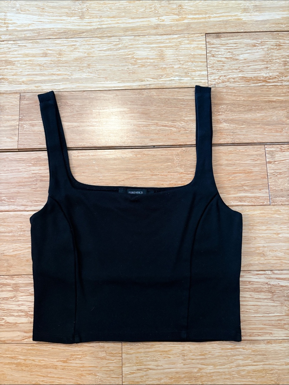 Forever 21 Black Square-Neck Crop Tank Top